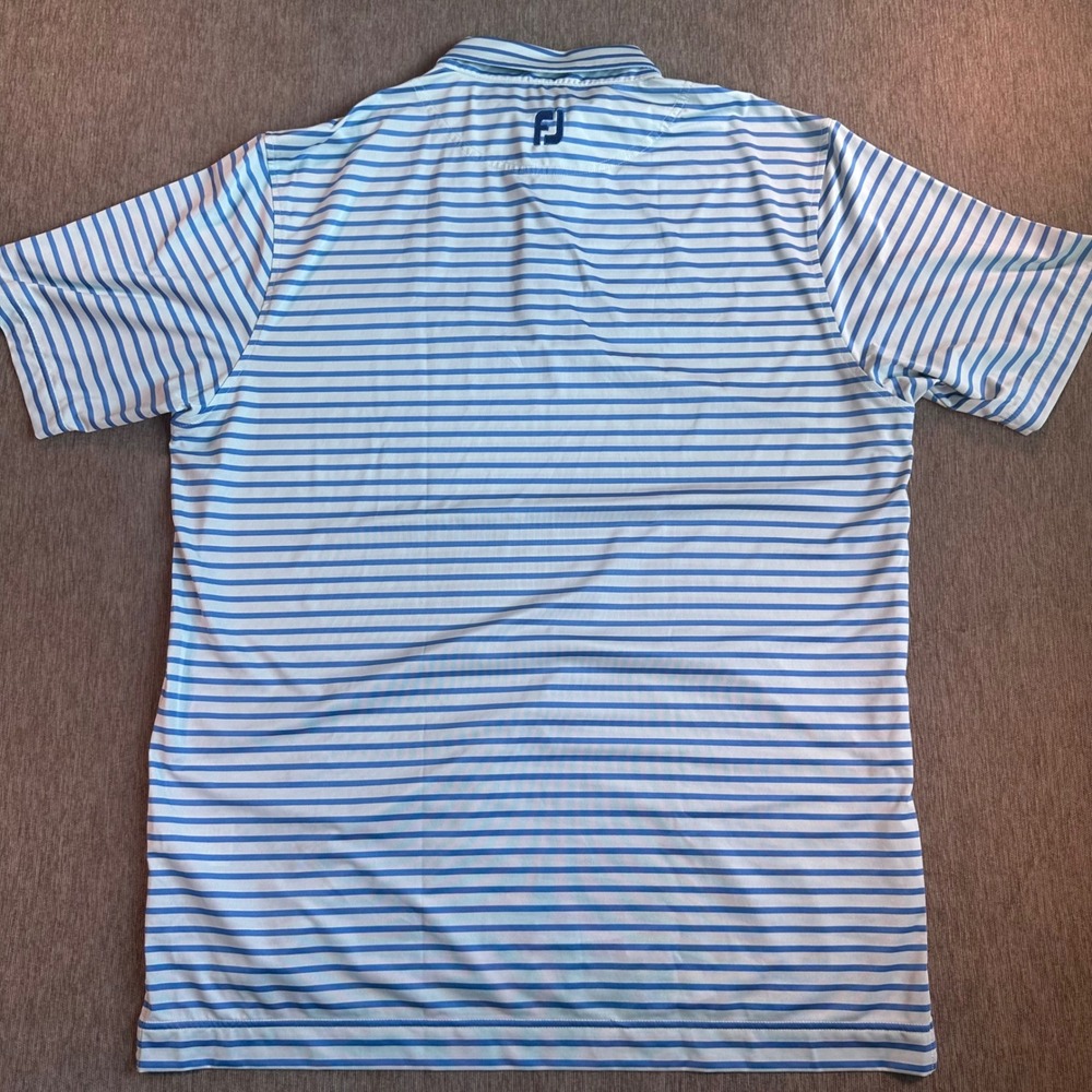 FootJoy Mens XL Golf Polo Shirt Blue White Striped Performance Short Sleeve - Picture 9 of 9